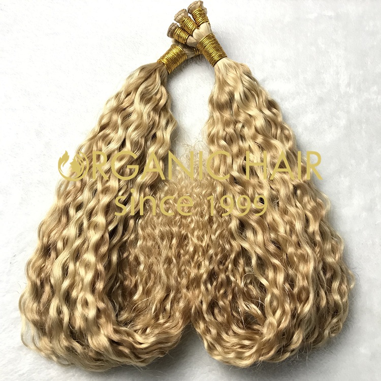 High quality human hair curly hand tied weft I17